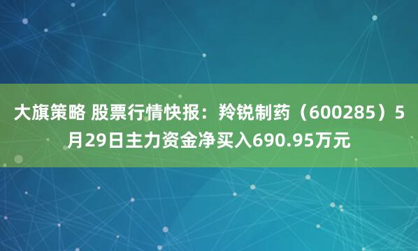 大旗策略 股票行情快报：羚锐制药（600285）5月29日主力资金净买入690.95万元