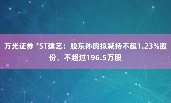 万光证券 *ST建艺：股东孙昀拟减持不超1.23%股份，不超过196.5万股